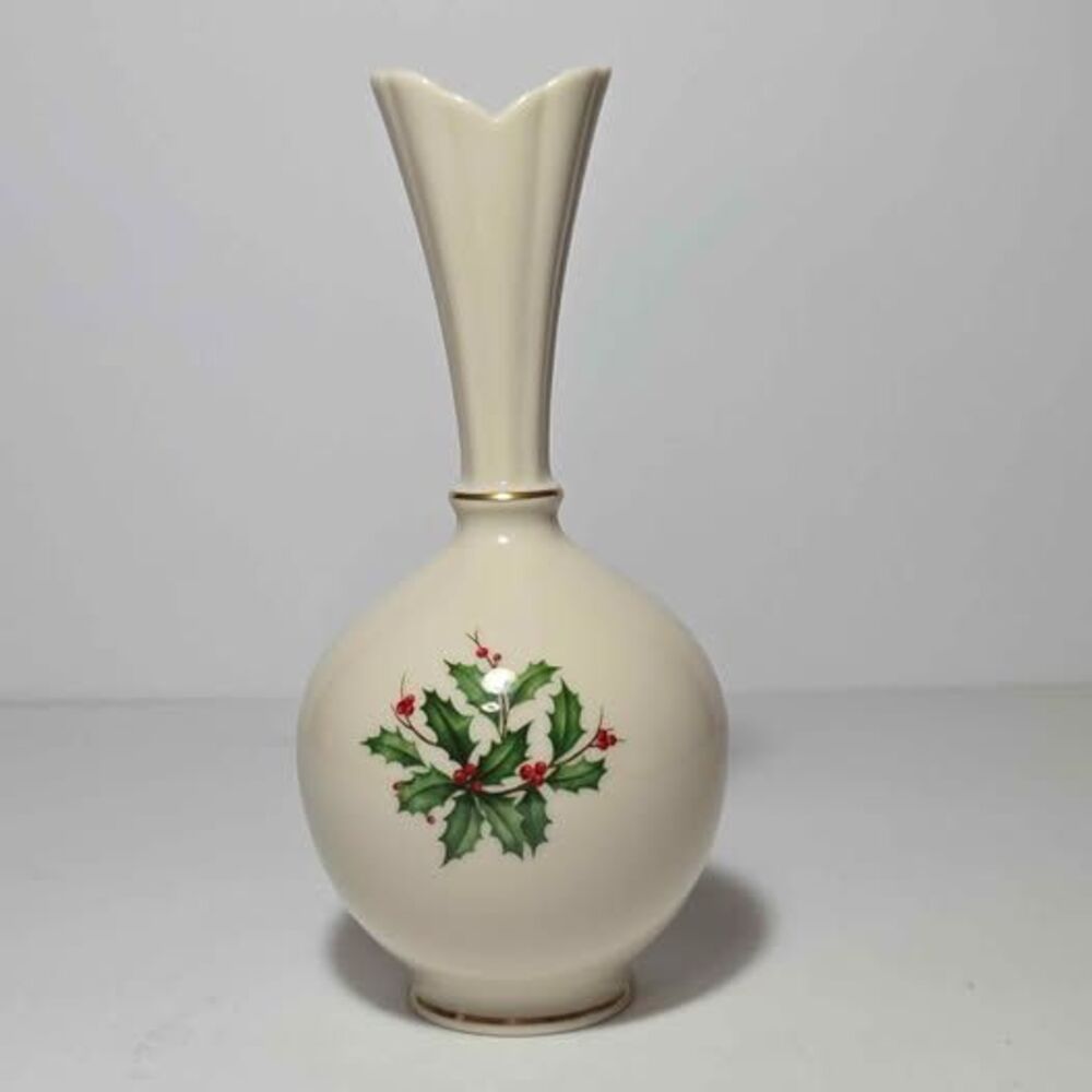 Lenox Holiday Vase Holly Berries Christmas Winter